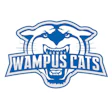 Conway Wampus Cats blue and white athletic logo with fierce cat mascot