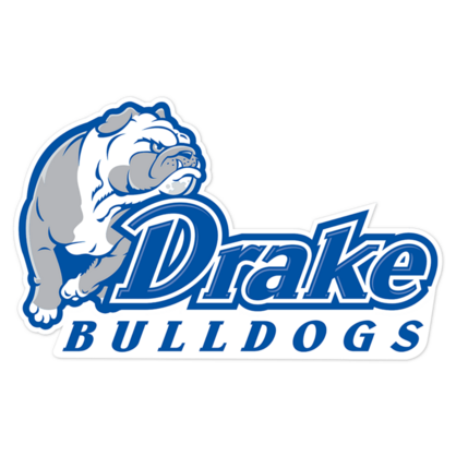 Drake Bulldogs athletic logo with blue and white bulldog mascot