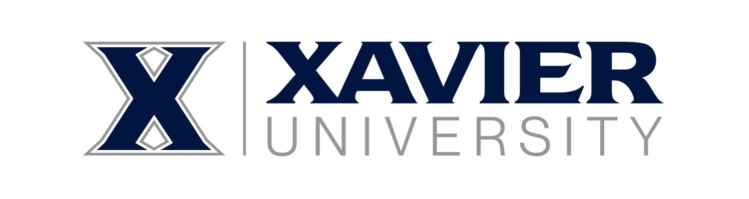 Xavier University official logo with navy blue X symbol and text
