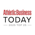 Athletic Business Today 2025 Top 25 logo in red and black typography