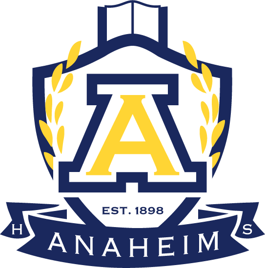Anaheim High School official logo with blue and yellow shield crest
