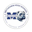 Metuchen High School bulldog mascot logo with blue M and school organization text