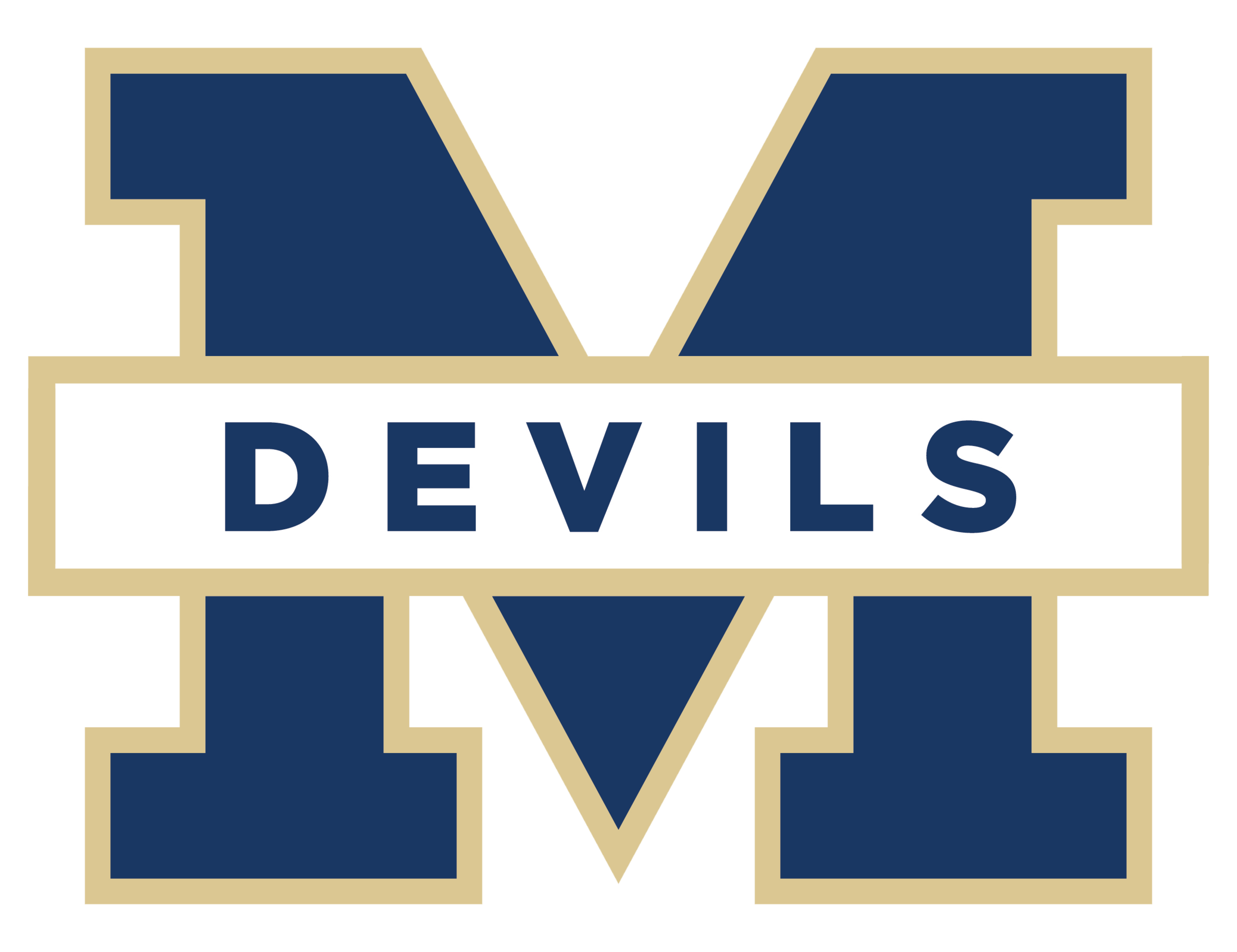 Devils team logo with navy blue M and gold outline