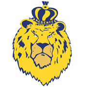 Royal blue and yellow crowned lion head logo