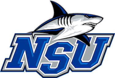NSU shark logo with blue letters and shark mascot