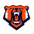 Fierce bear mascot logo in orange and navy blue