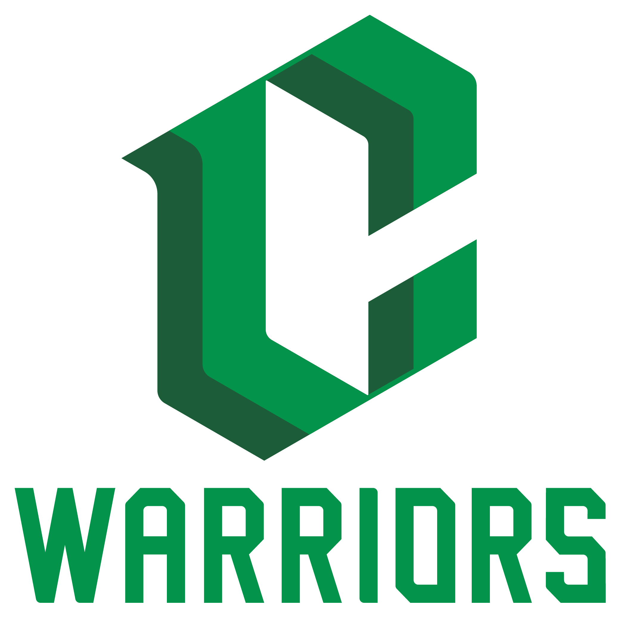 Green Warriors geometric logo with stylized 3D letter C