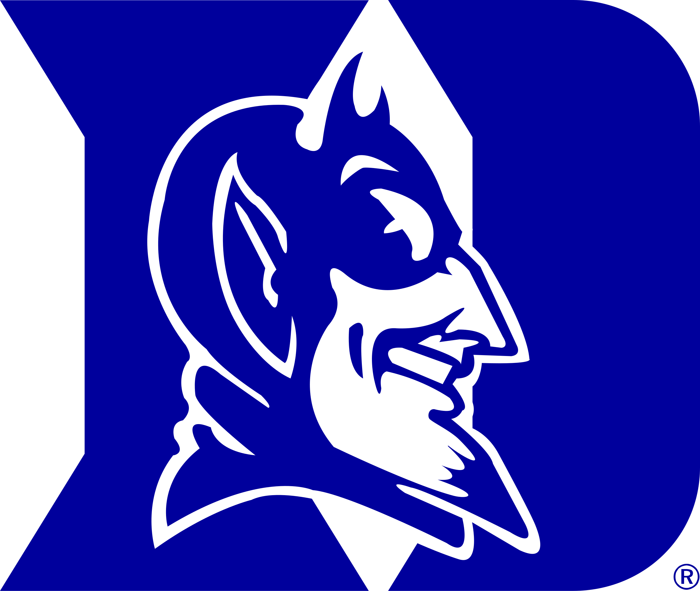 Duke Blue Devils logo: Stylized blue and white devil head profile
