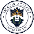 Jackson Academy official seal with torch and shield, established 1959