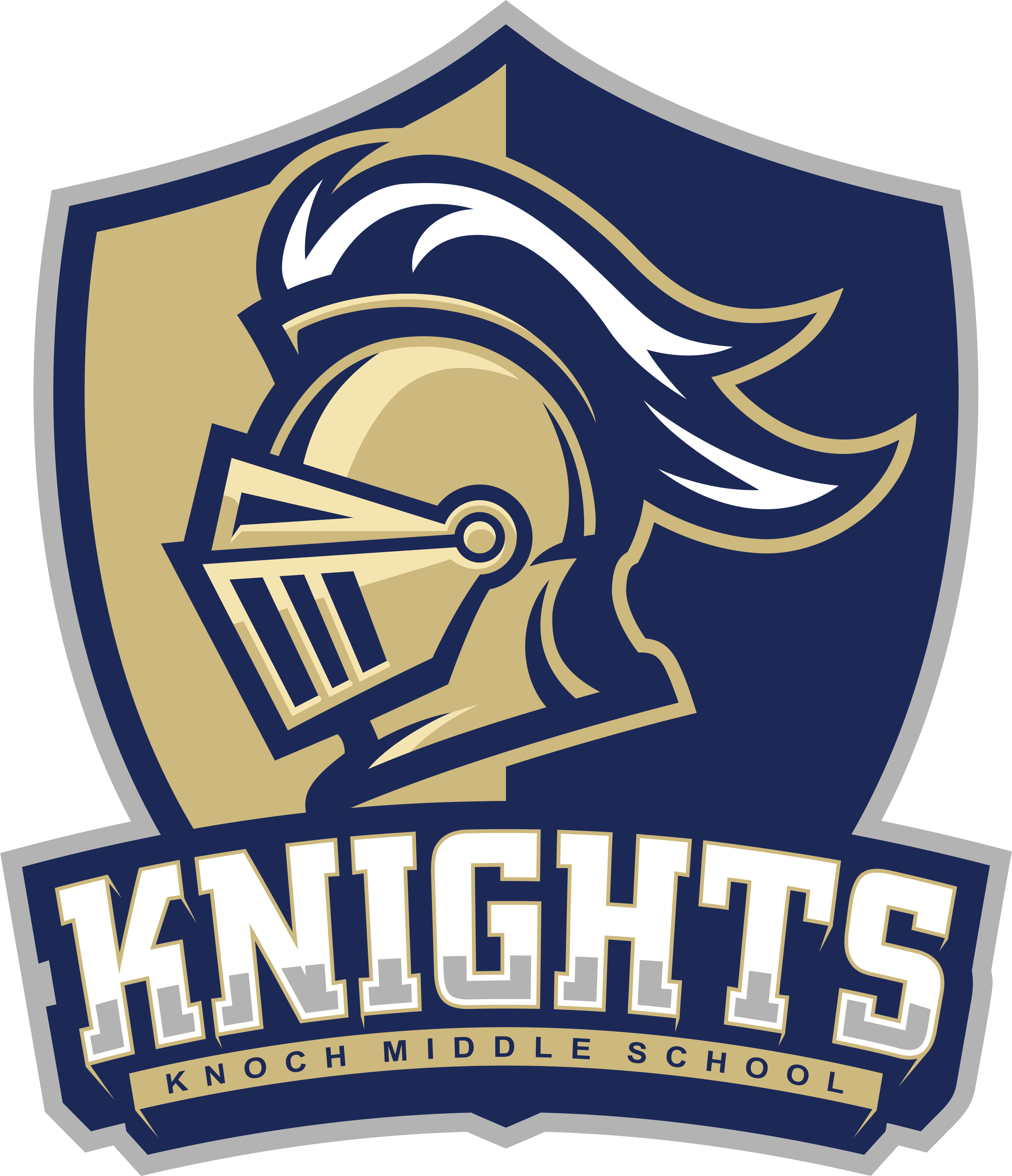 Knoch Middle School Knights logo with medieval knight helmet shield emblem