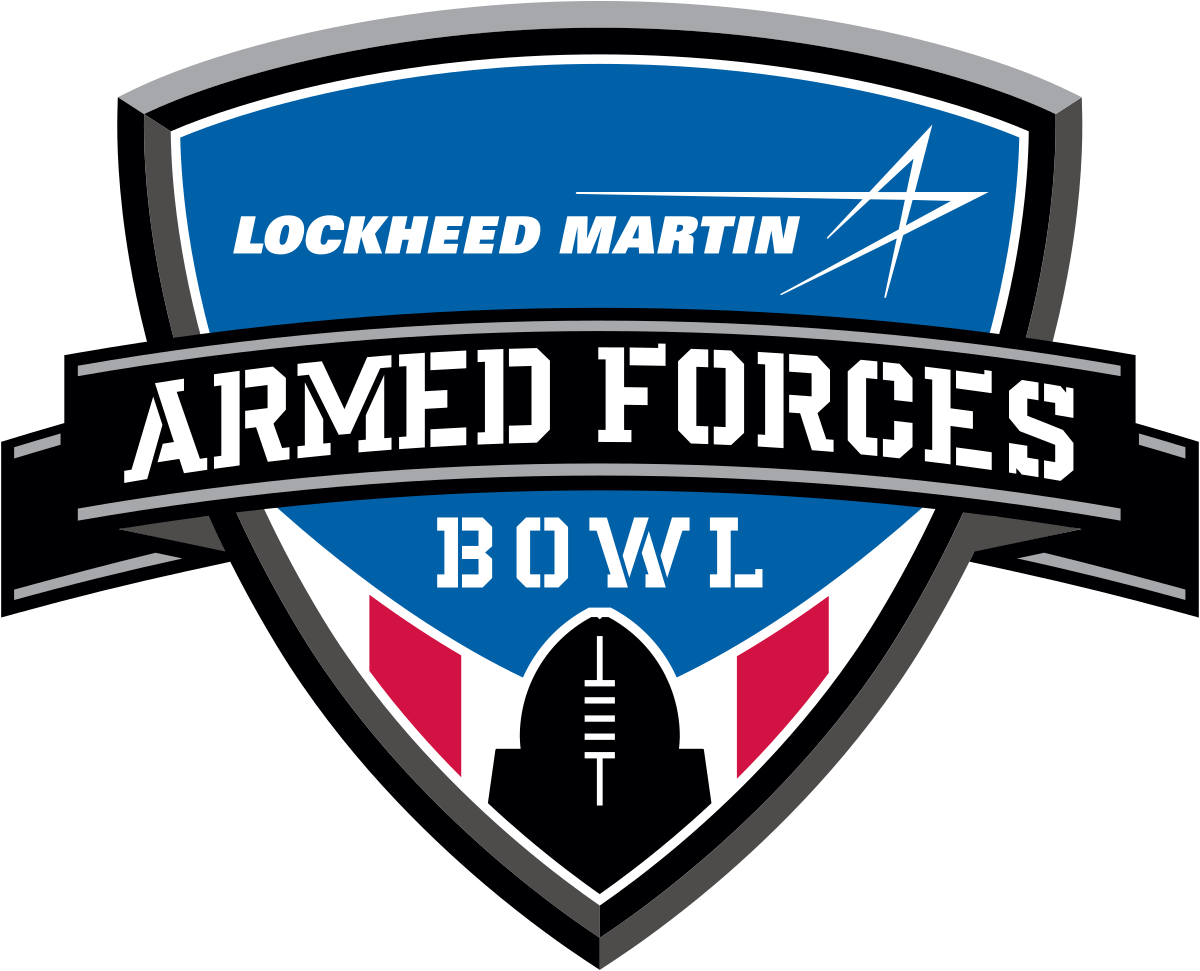 Armed Forces Bowl logo with Lockheed Martin shield design featuring football silhouette