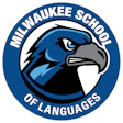 Milwaukee School of Languages blue circular logo with eagle mascot