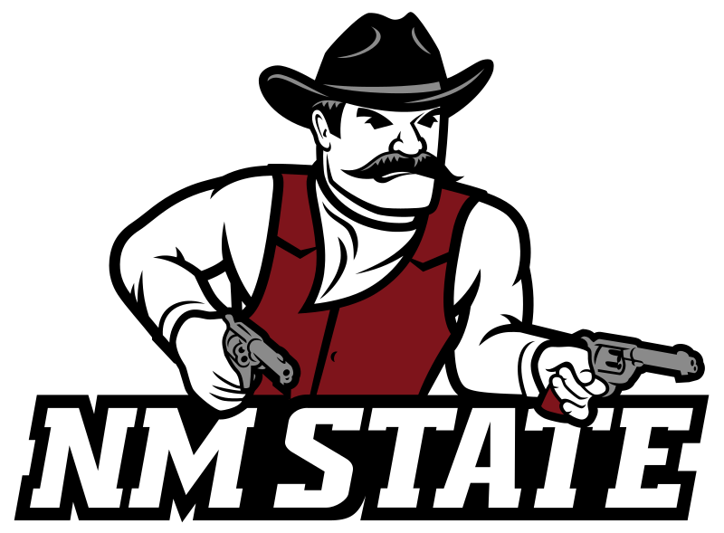 NM State Aggies logo with cowboy mascot holding two revolvers