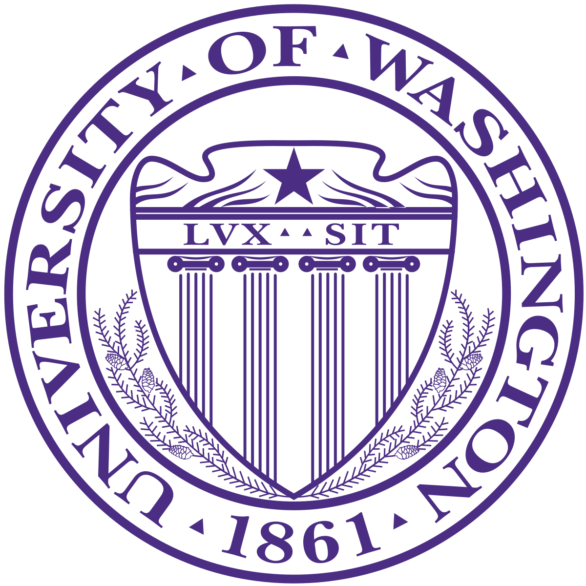 University of Washington official seal with classical columns and 1861 founding year