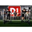 D1 fitness training group performing strength exercises on green turf