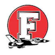 Red circular logo with white letter F and stylized transportation graphic