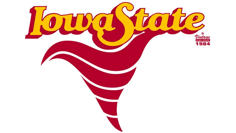 Iowa State University official logo with red cyclone graphic and yellow text