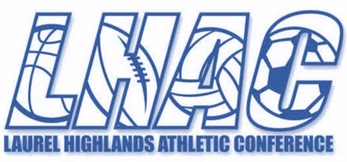 LHAC logo: Stylized blue geometric letters for Laurel Highlands Athletic Conference