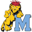 Michigan Wolverines athletic logo: Crowned yellow lion mascot next to blue M