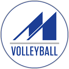 Blue volleyball organization logo with geometric mountain-like symbol