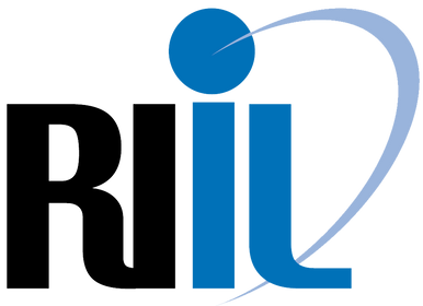 RIL corporate logo with blue and black letters and curved design