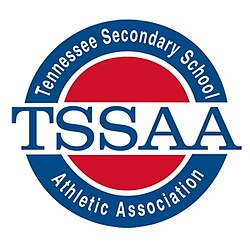 TSSAA Tennessee Secondary School Athletic Association logo with circular blue and red design
