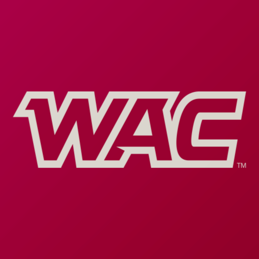 WAC Western Athletic Conference logo in white lettering on crimson red background
