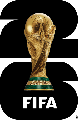 FIFA World Cup Trophy with gold finish and green base against black geometric background