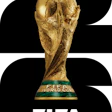 FIFA World Cup Trophy with gold finish and green base against black geometric background
