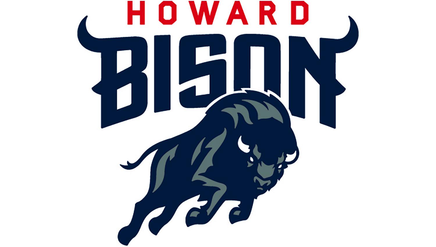 Howard Bison logo featuring a charging bison mascot in navy blue with horns and gray accents