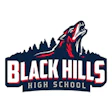 Black Hills High School logo featuring a red cougar leaping over navy mountains with white and gray text
