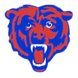 Chicago Bears logo featuring a fierce blue and red bear head with open mouth and prominent teeth