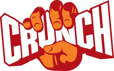 Crunch Fitness logo featuring a red and orange clenched fist with bold 'CRUNCH' text