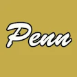 Penn logo in white script lettering with black outline on gold background