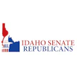 Idaho Senate Republicans logo featuring a red map of Idaho and blue Capitol building with organization name in red and blue text