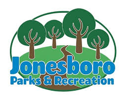 Jonesboro Parks & Recreation logo featuring stylized trees above blue banner with organization name