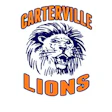 Carterville Lions logo featuring a stylized lion head in navy blue with orange text