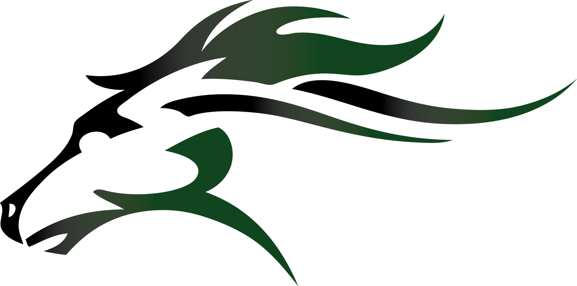 Stylized antelope head logo in dark green and black with flowing curved lines