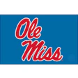 Ole Miss red script logo on blue background