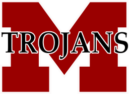 Trojans athletic logo featuring red M with white text