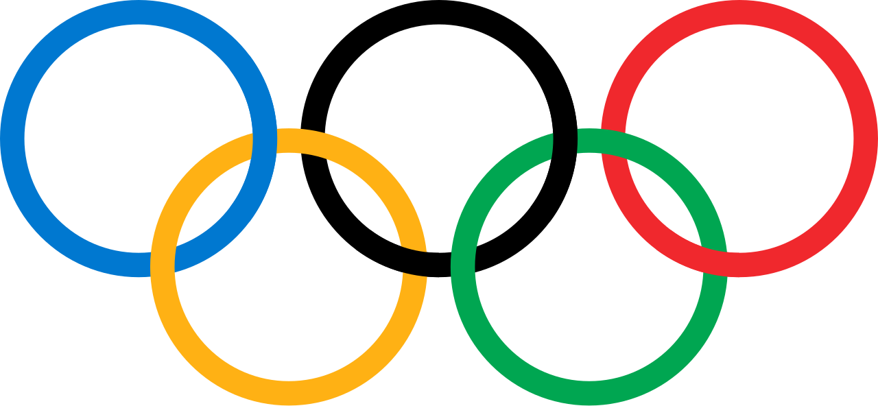 Olympic rings logo featuring five interlocking circles in blue, black, red, yellow, and green
