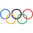 Olympic rings logo featuring five interlocking circles in blue, black, red, yellow, and green