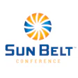 Sun Belt Conference logo featuring a blue and gold sunburst symbol with conference name in bold text
