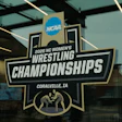 2026 NCAA Women's Wrestling Championships sign in Coralville, Iowa