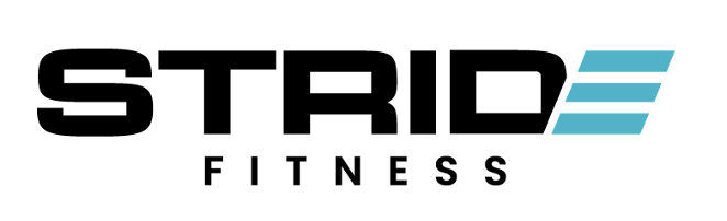STRID Fitness logo with black text and cyan geometric accent lines
