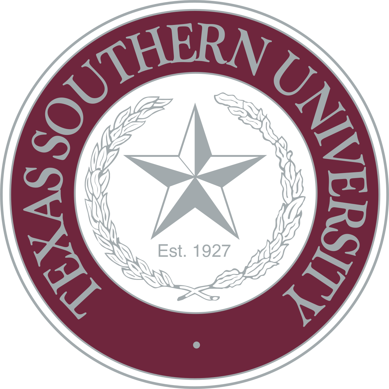 Texas Southern University official seal with five-pointed star and laurel wreath, established 1927