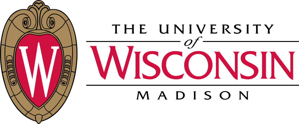 University of Wisconsin-Madison logo featuring cardinal red W on shield crest with institutional wordmark