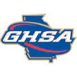 GHSA Georgia High School Association logo featuring state outline in blue and gold