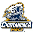 University of Tennessee at Chattanooga Mocs logo featuring a stylized eagle and locomotive mascot in navy, gold, and white