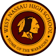 West Nassau High School Warriors logo seal with Native American profile and feather headdress in gold and maroon